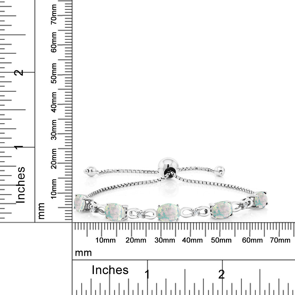 5.02カラット シミュレイテッド ホワイトオパール ブレスレット ラボグロウンダイヤモンド シルバー925 10月 誕生石