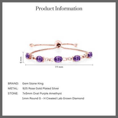 3.77カラット 天然 アメジスト ブレスレット ラボグロウンダイヤモンド シルバー925 18金 ピンクゴールド 加工 2月 誕生石