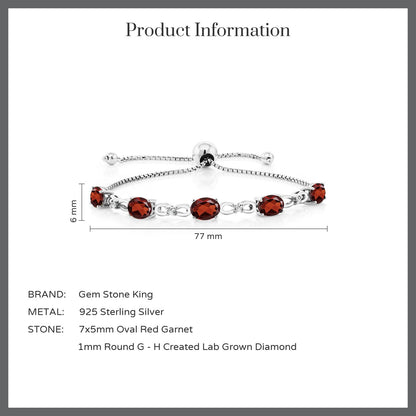 4.37カラット  天然 ガーネット ブレスレット  ラボグロウンダイヤモンド シルバー925  1月 誕生石