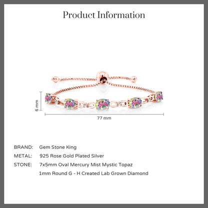 5.02カラット 天然石 ミスティックトパーズ ブレスレット ラボグロウンダイヤモンド シルバー925 18金 ピンクゴールド 加工 11月 誕生石