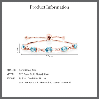 6.25カラット  天然石 ブルージルコン ブレスレット  ラボグロウンダイヤモンド シルバー925 18金 ピンクゴールド 加工