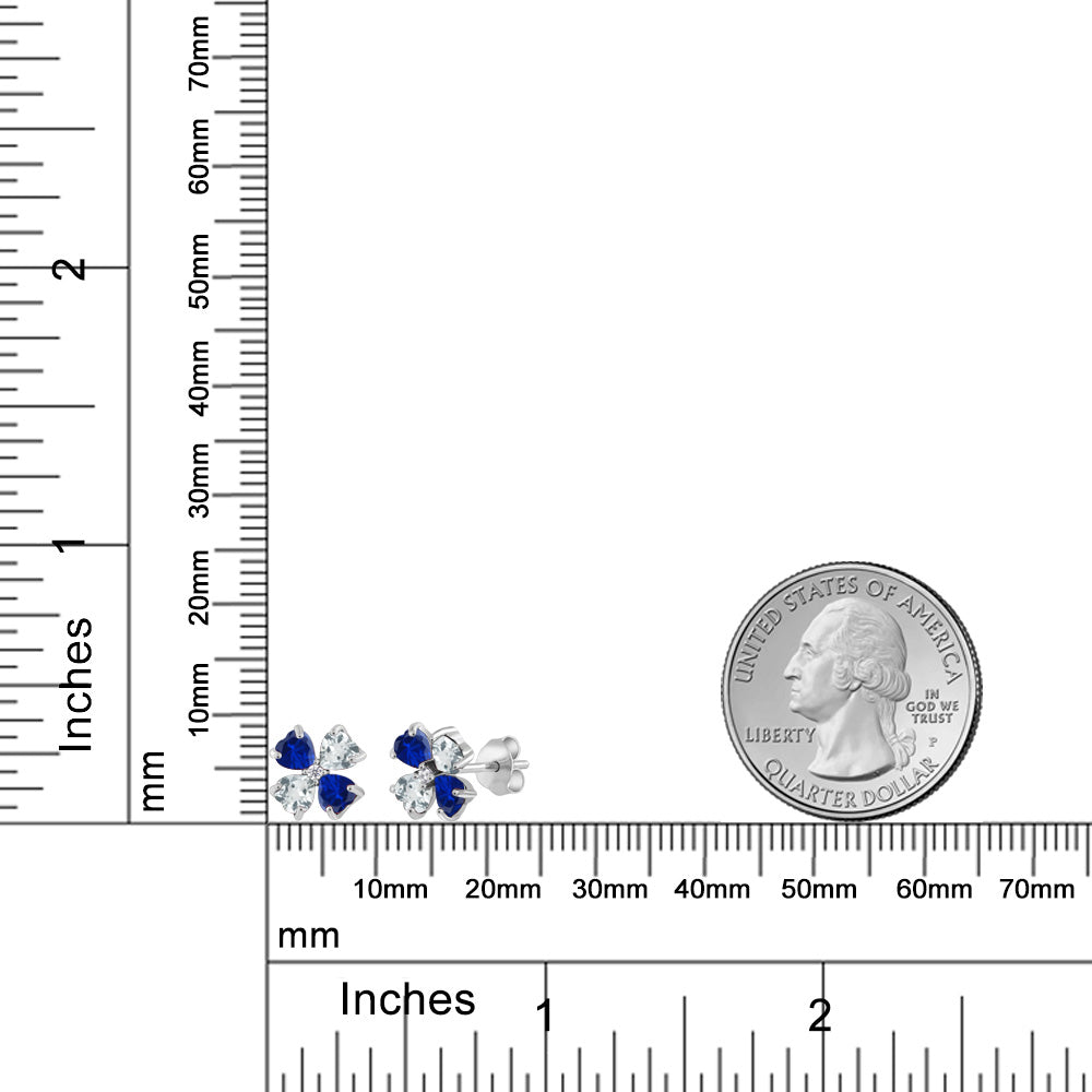 3.03カラット シンセティック サファイア クローバー ピアス 天然 アクアマリン シルバー925 9月 誕生石
