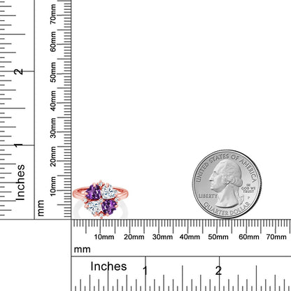 1.92カラット 天然 アメジスト クローバー リング モアサナイト シルバー925 18金 ピンクゴールド 加工 2月 誕生石