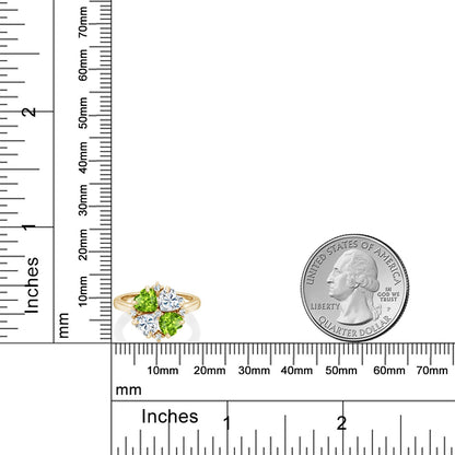2.08カラット 天然石 ペリドット クローバー リング モアサナイト シルバー925 18金 イエローゴールド 加工 8月 誕生石
