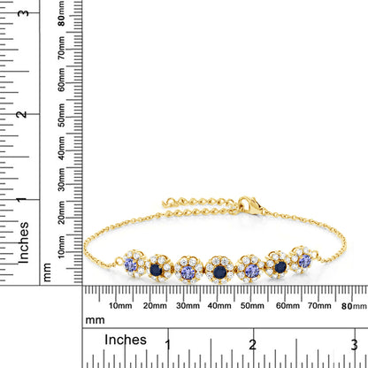 1.47カラット  天然石 タンザナイト ブレスレット  天然 サファイア シルバー925 18金 イエローゴールド 加工  12月 誕生石