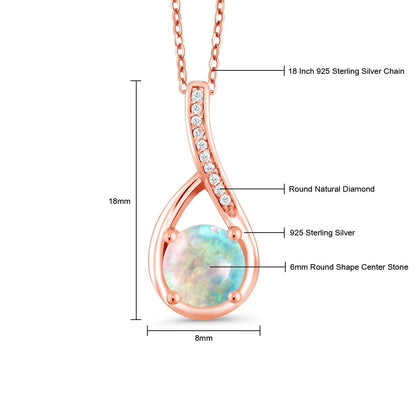 0.82カラット シミュレイテッド ホワイトオパール ネックレス 天然 ダイヤモンド シルバー 10月 誕生石