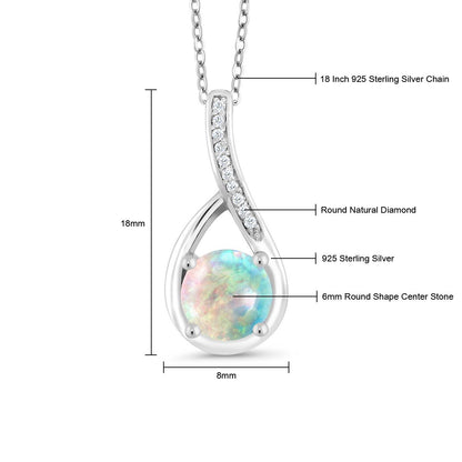 0.82カラット シミュレイテッド ホワイトオパール ネックレス 天然 ダイヤモンド シルバー925 10月 誕生石