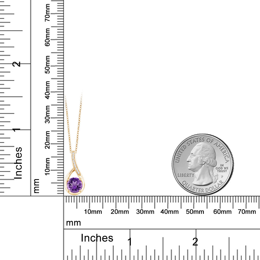 0.77カラット 天然 アメジスト ネックレス 天然 ダイヤモンド シルバー イエローゴールドコーティング 2月 誕生石