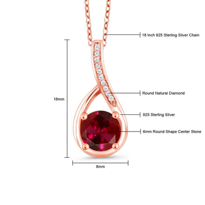 1.07カラット シンセティック ルビー ネックレス 天然 ダイヤモンド シルバー 7月 誕生石