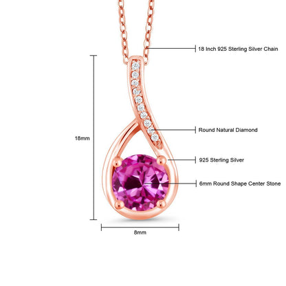 1.07カラット シンセティック ピンクサファイア ネックレス 天然 ダイヤモンド シルバー 9月 誕生石