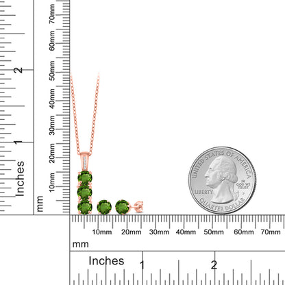 2.54カラット  天然 クロムダイオプサイド ネックレス ピアス セット  天然 ダイヤモンド シルバー925 18金 ピンクゴールド 加工