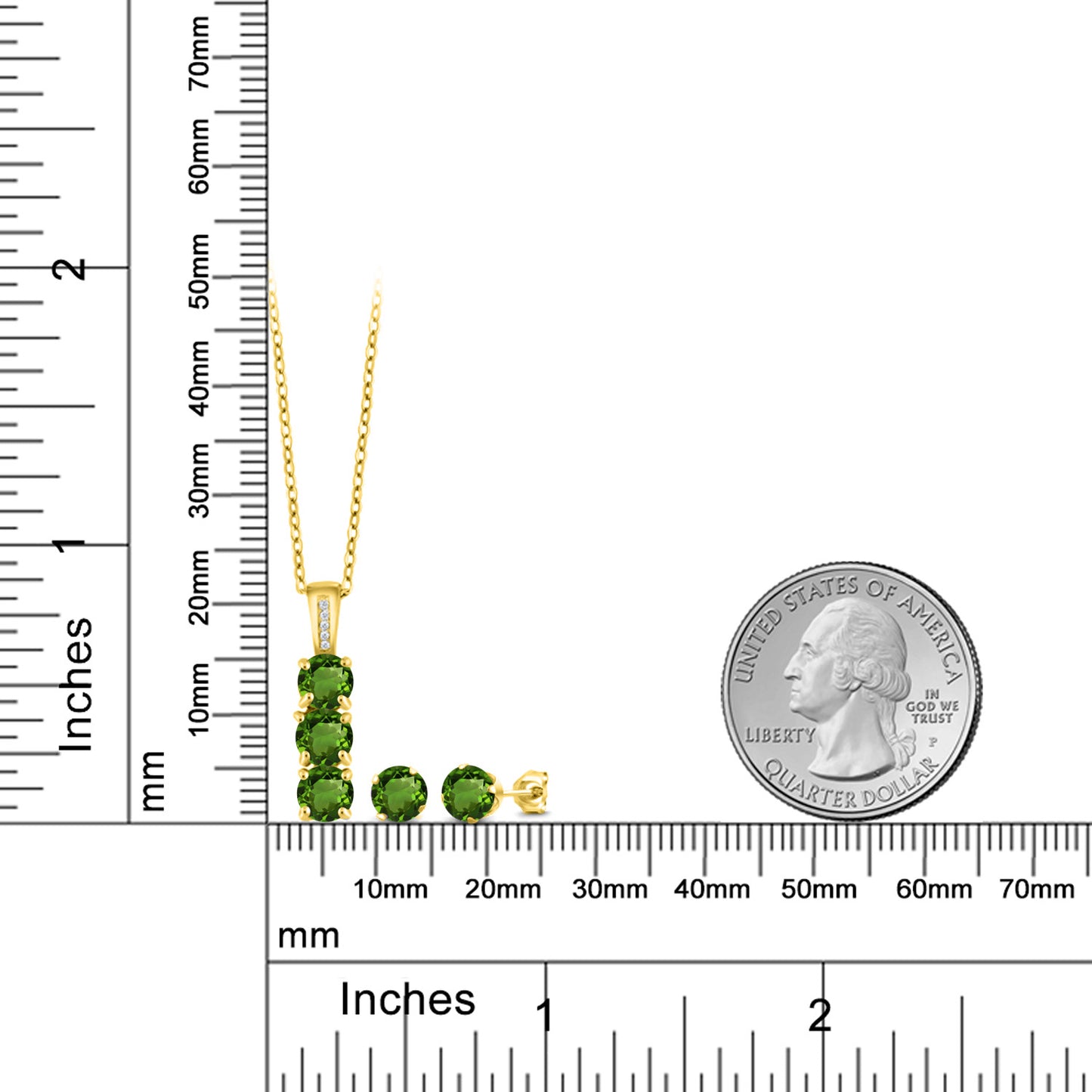 2.54カラット  天然 クロムダイオプサイド ネックレス ピアス セット  天然 ダイヤモンド シルバー925 18金 イエローゴールド 加工