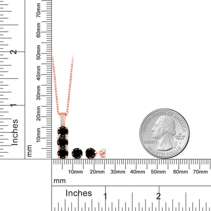 2.79カラット  天然 ブラックダイヤモンド ネックレス ピアス セット   シルバー925 18金 ピンクゴールド 加工