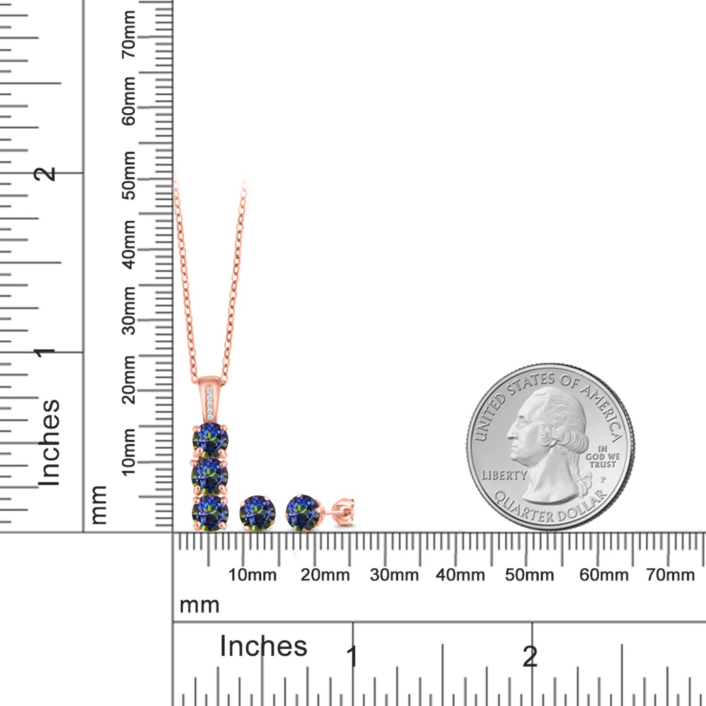 2.54カラット  天然石 ミスティックトパーズ  ネックレス ピアス セット  天然 ダイヤモンド シルバー925 18金 ピンクゴールド 加工  11月 誕生石