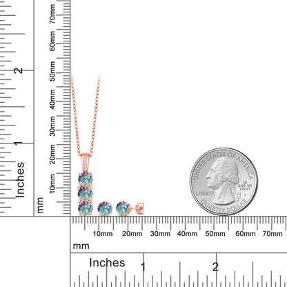 2.8カラット 天然石 ミスティックトパーズ ネックレス ピアス セット 天然 ダイヤモンド シルバー925 18金 ピンクゴールド 加工 11月 誕生石