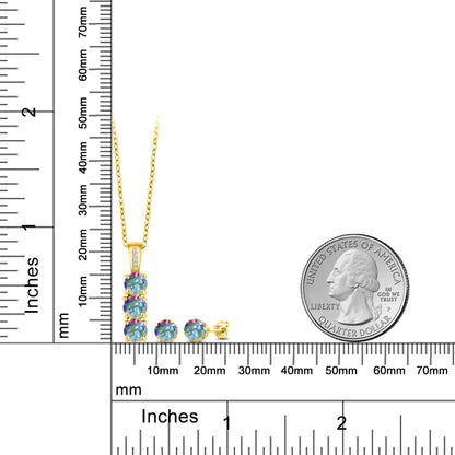 2.8カラット 天然石 ミスティックトパーズ ネックレス ピアス セット 天然 ダイヤモンド シルバー925 18金 イエローゴールド 加工 11月 誕生石