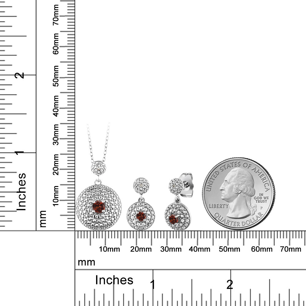 0.63カラット  天然 ガーネット ネックレス ピアス セット   ロジウム プレーティング  1月 誕生石