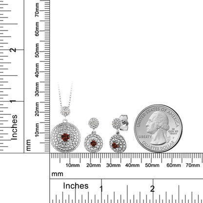 0.63カラット  天然 ガーネット ネックレス ピアス セット   ロジウム プレーティング  1月 誕生石