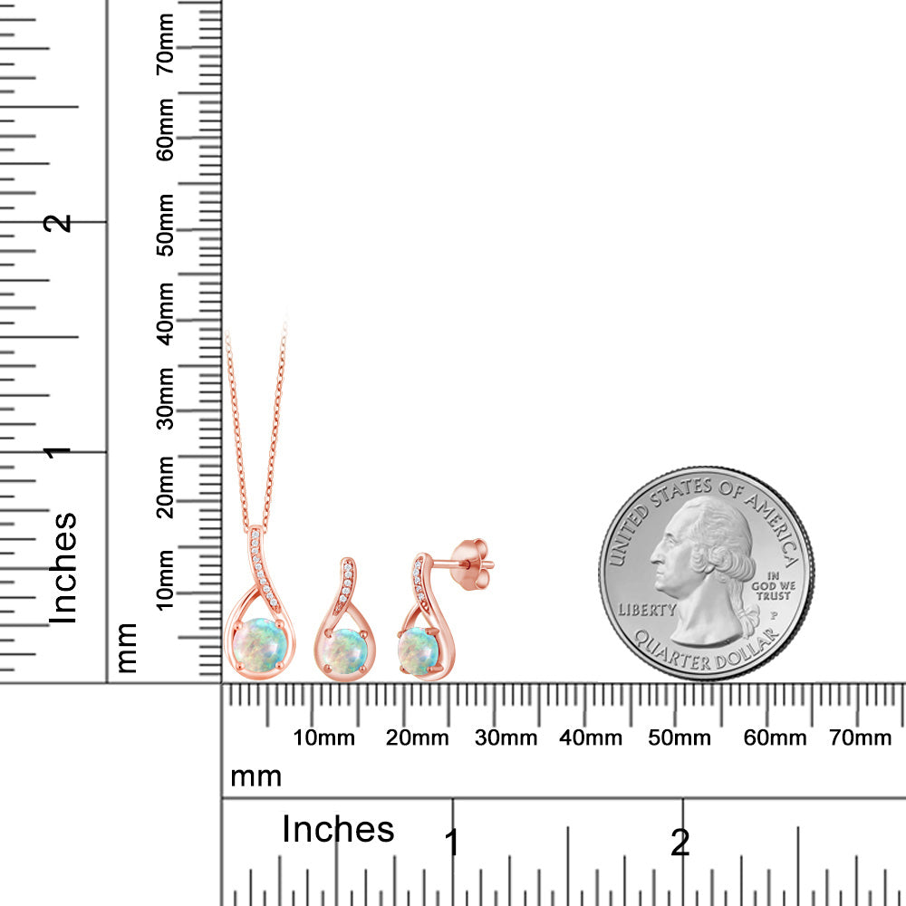 1.89カラット シミュレイテッド ホワイトオパール ネックレス ピアス セット シルバー925 18金 ピンクゴールド 加工 10月 誕生石