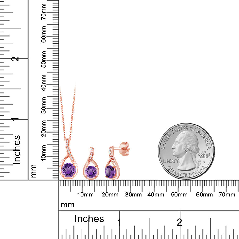 1.74カラット 天然 アメジスト ネックレス ピアス セット シルバー925 18金 ピンクゴールド 加工 2月 誕生石