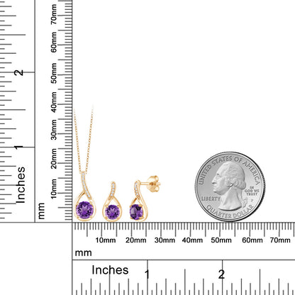 1.74カラット 天然 アメジスト ネックレス ピアス セット シルバー925 18金 イエローゴールド 加工 2月 誕生石