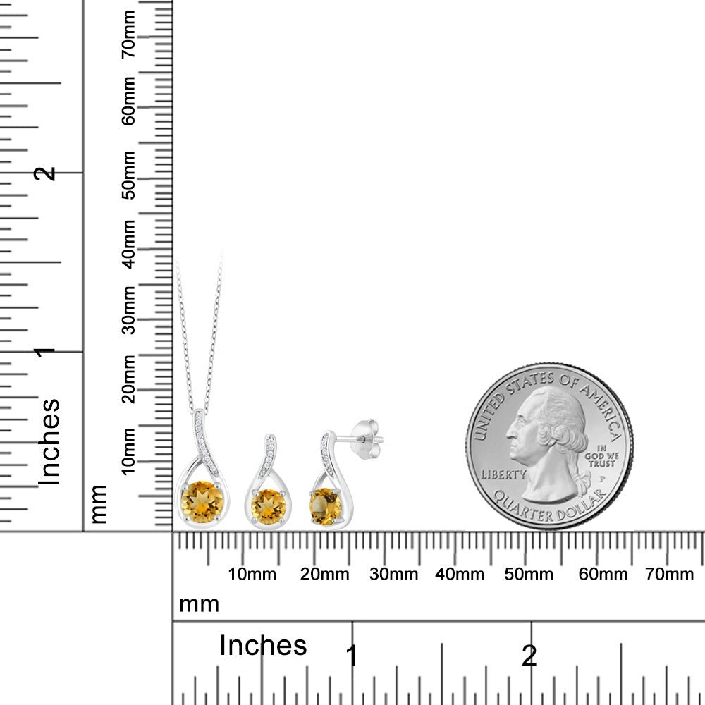 1.74カラット 天然 シトリン ネックレス ピアス セット シルバー925 11月 誕生石