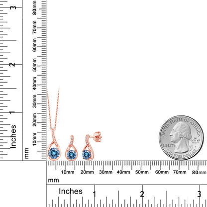1.94カラット ブルー モアサナイト ネックレス ピアス セット シルバー925 18金 ピンクゴールド 加工
