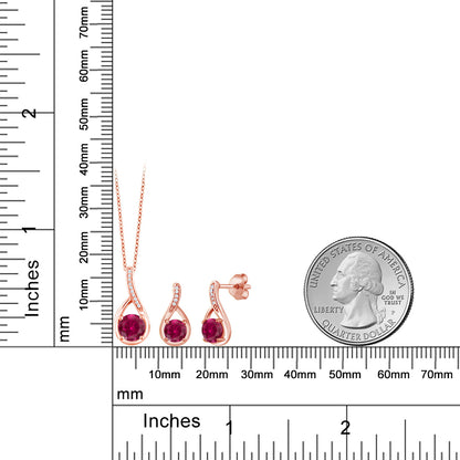 2.34カラット シンセティック ルビー ネックレス ピアス セット シルバー925 18金 ピンクゴールド 加工 7月 誕生石