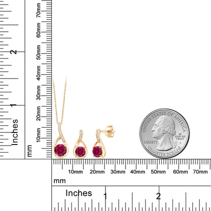 2.34カラット シンセティック ルビー ネックレス ピアス セット シルバー925 18金 イエローゴールド 加工 7月 誕生石