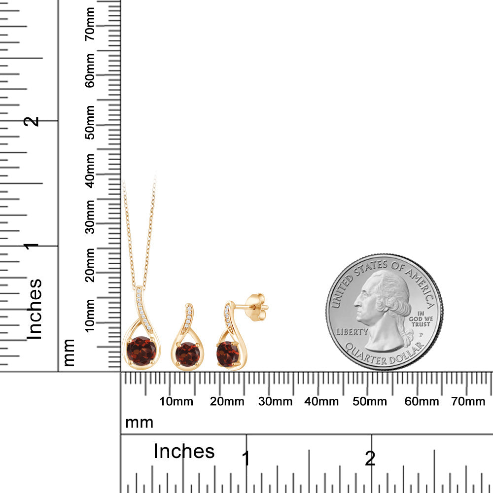 2.24カラット 天然 ガーネット ネックレス ピアス セット シルバー925 18金 イエローゴールド 加工 1月 誕生石