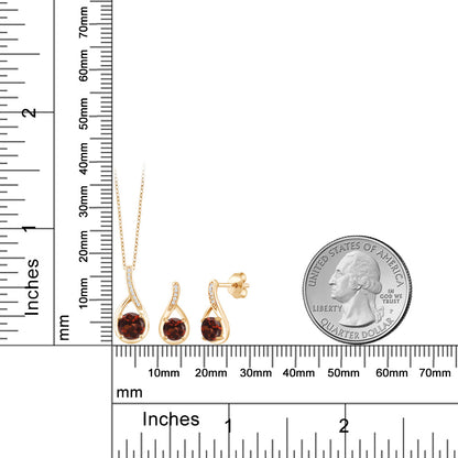 2.24カラット 天然 ガーネット ネックレス ピアス セット シルバー925 18金 イエローゴールド 加工 1月 誕生石