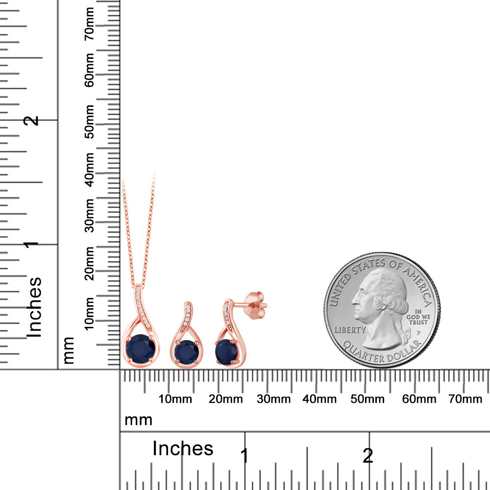 2.34カラット 天然 サファイア ネックレス ピアス セット シルバー925 18金 ピンクゴールド 加工 9月 誕生石