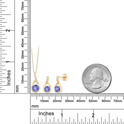 1.96カラット 天然石 タンザナイト ネックレス ピアス セット シルバー925 18金 イエローゴールド 加工 12月 誕生石