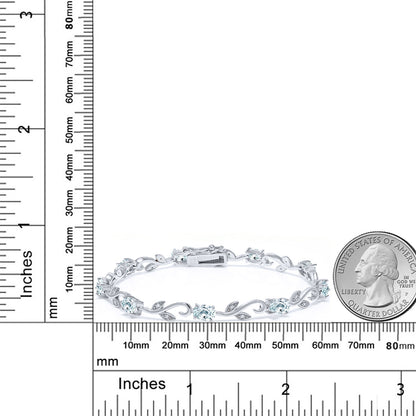 4.63カラット 天然 アクアマリン ブレスレット 天然 ダイヤモンド シルバー925 3月 誕生石