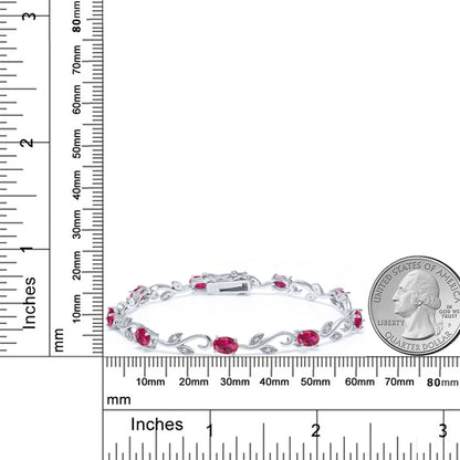 4.63カラット シンセティック ルビー ブレスレット 天然 ダイヤモンド シルバー925 7月 誕生石
