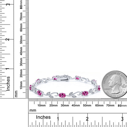 4.63カラット  シンセティック ピンクサファイア ブレスレット  天然 ダイヤモンド シルバー925  9月 誕生石