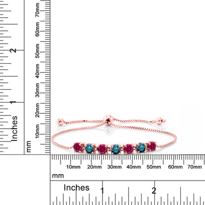 2.71カラット シンセティック ルビー ブレスレット 天然 ブルーダイヤモンド シルバー925 18金 ピンクゴールド 加工 7月 誕生石