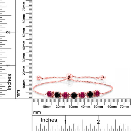 2.71カラット  シンセティック ルビー ブレスレット  天然 ブラックダイヤモンド シルバー925 18金 ピンクゴールド 加工  7月 誕生石