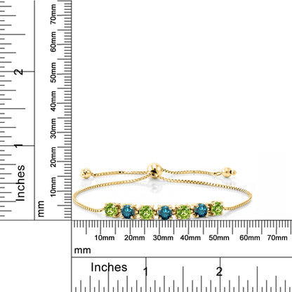 2.91カラット  天然石 ペリドット ブレスレット  天然 ブルーダイヤモンド シルバー925 18金 イエローゴールド 加工  8月 誕生石