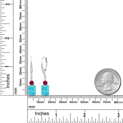 4.32カラット 天然石 ターコイズ ピアス シンセティック ルビー シルバー925 12月 誕生石