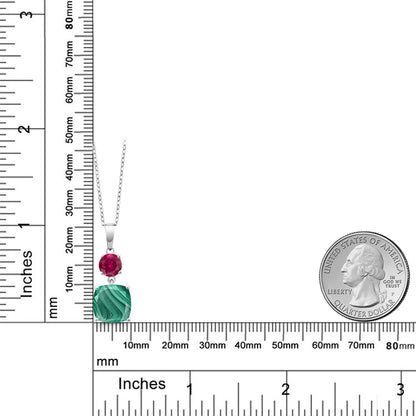 6カラット 天然 マラカイト ネックレス シンセティック ルビー シルバー925