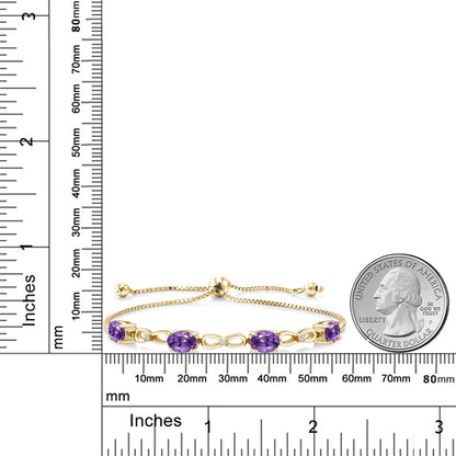 3.02カラット  天然 アメジスト ブレスレット  ラボグロウンダイヤモンド シルバー925 18金 イエローゴールド 加工  2月 誕生石