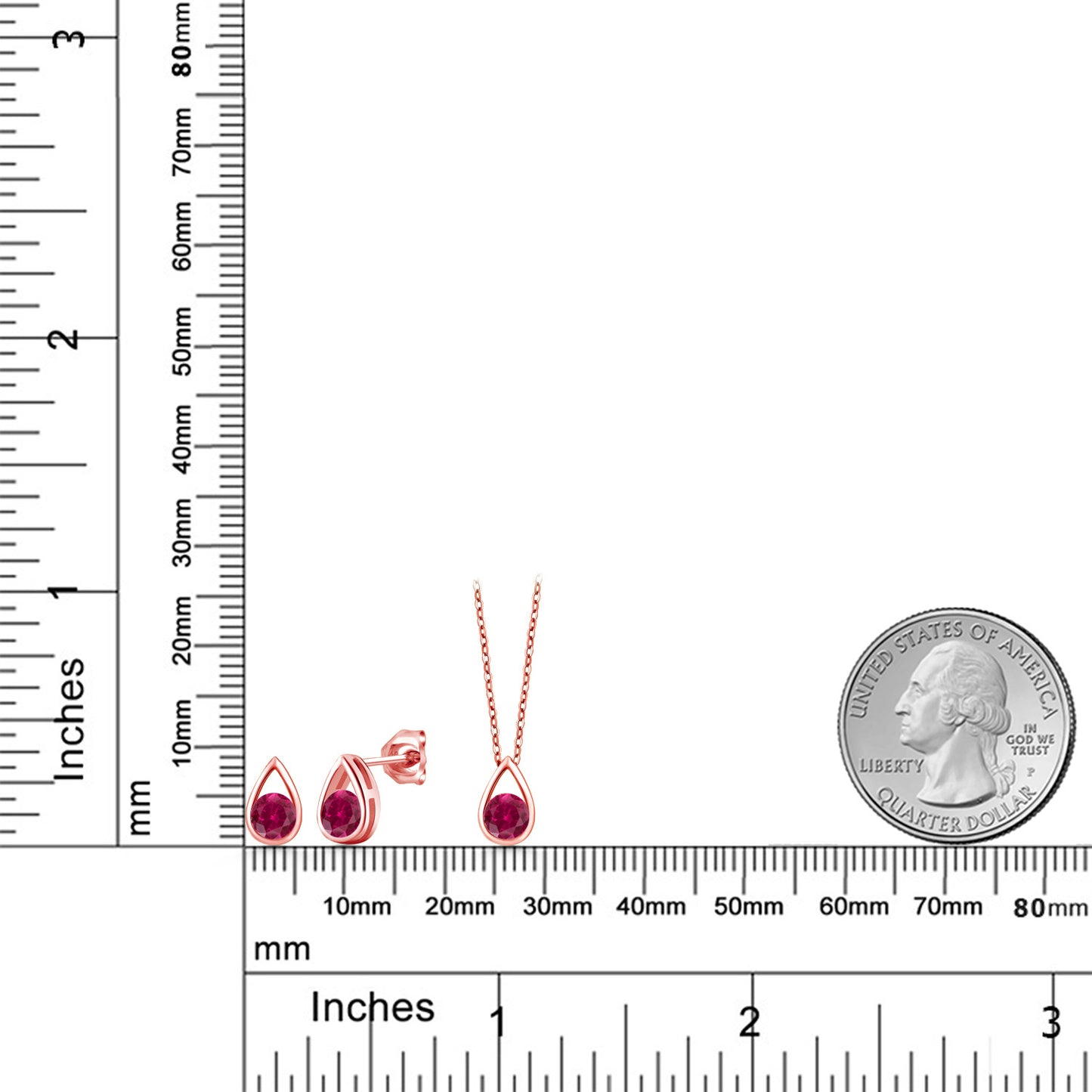 3カラット  シンセティック ルビー ネックレス ピアス セット   シルバー925 18金 ピンクゴールド 加工  7月 誕生石