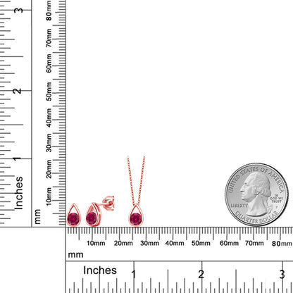 3カラット  シンセティック ルビー ネックレス ピアス セット   シルバー925 18金 ピンクゴールド 加工  7月 誕生石