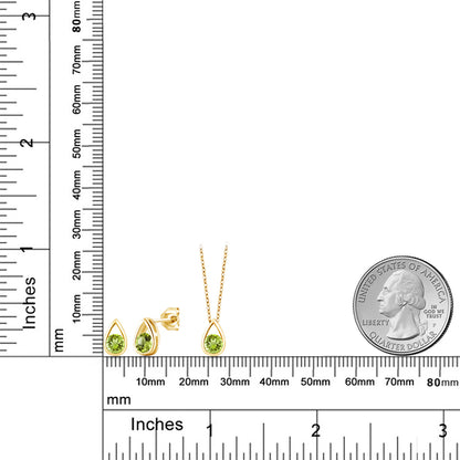1.65カラット 天然石 ペリドット ネックレス ピアス セット シルバー925 18金 イエローゴールド 加工 8月 誕生石
