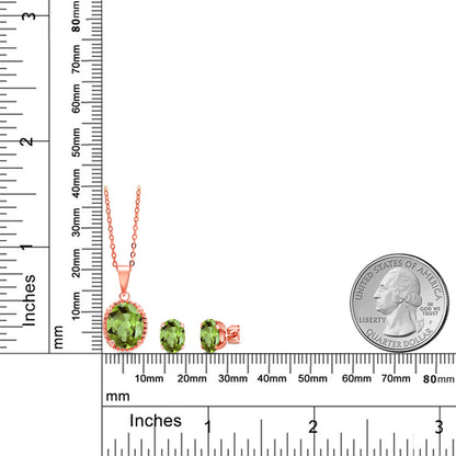 5.84カラット  天然石 ペリドット ネックレス ピアス セット   シルバー925 18金 ピンクゴールド 加工  8月 誕生石