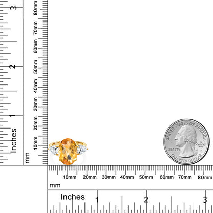 7.73カラット 天然 シトリン リング 指輪 シンセティック ホワイトサファイア シルバー925 18金 イエローゴールド 加工 11月 誕生石