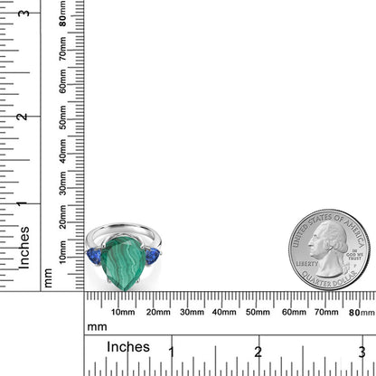 11.08カラット 天然 マラカイト リング 指輪 シンセティック サファイア シルバー925