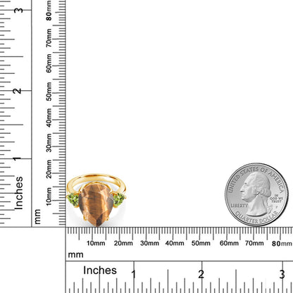 7.96カラット 天然 タイガーアイ リング 指輪 天然石 ペリドット シルバー925 18金 イエローゴールド 加工