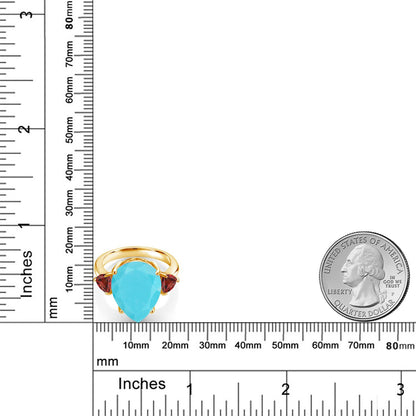 7.08カラット 天然石 ターコイズ リング 指輪 天然 ガーネット シルバー925 18金 イエローゴールド 加工 12月 誕生石